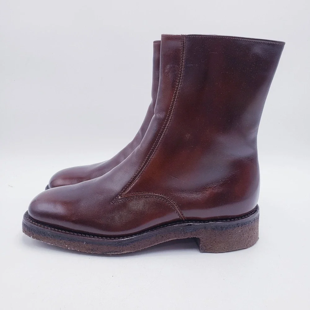 Vintage‎ Florsheim Zip Up Boots Brown Leather Faux Fur Lined Mens Size 7 D